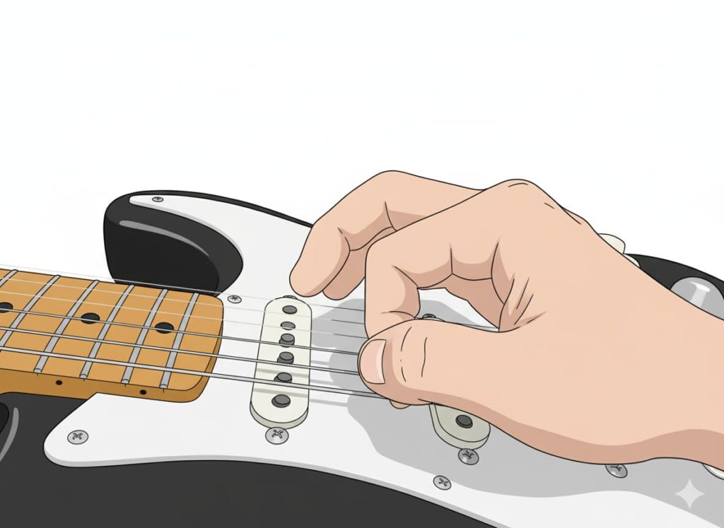 GeminiNanoBananaでAI加工した「屈伸ピッキングを構えている」画像