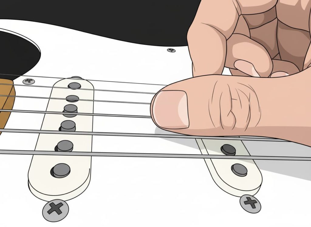 GeminiNanoBananaでAI加工した「親指でダウンピッキングしている」画像