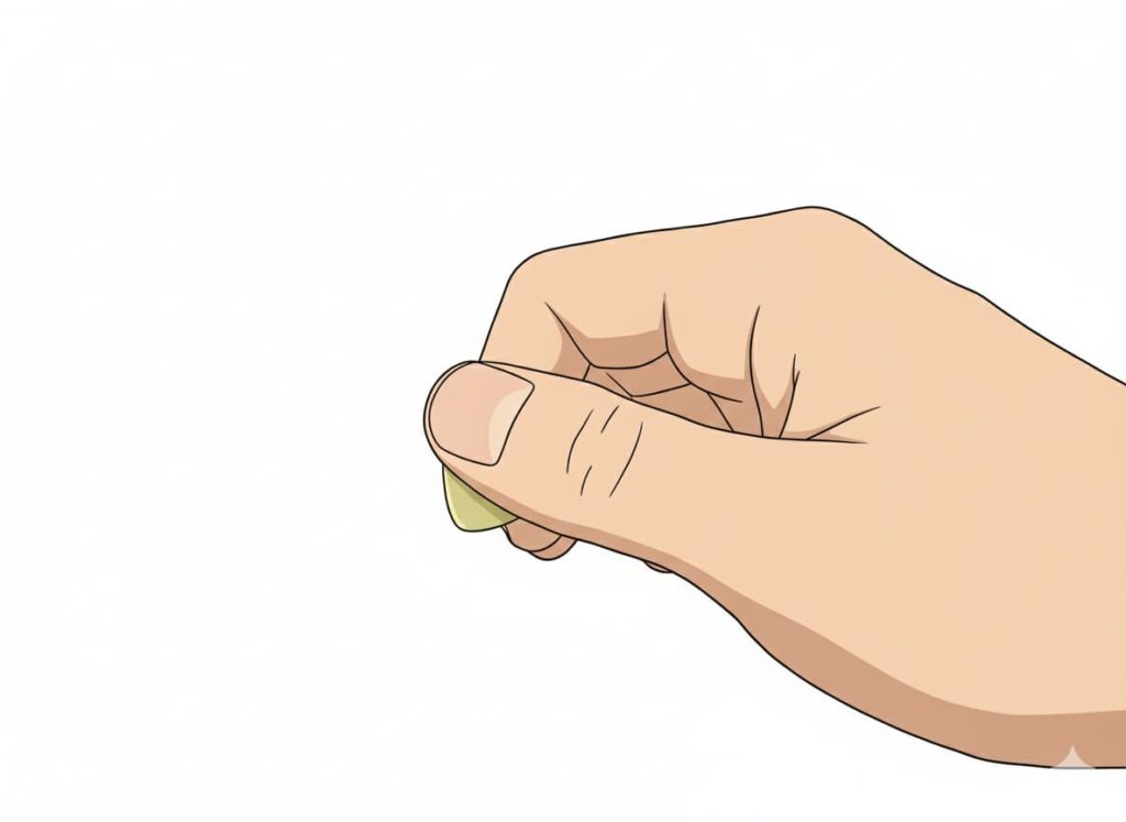 GeminiNanoBananaでAI加工した「ピックを人差し指と親指で挟む」画像