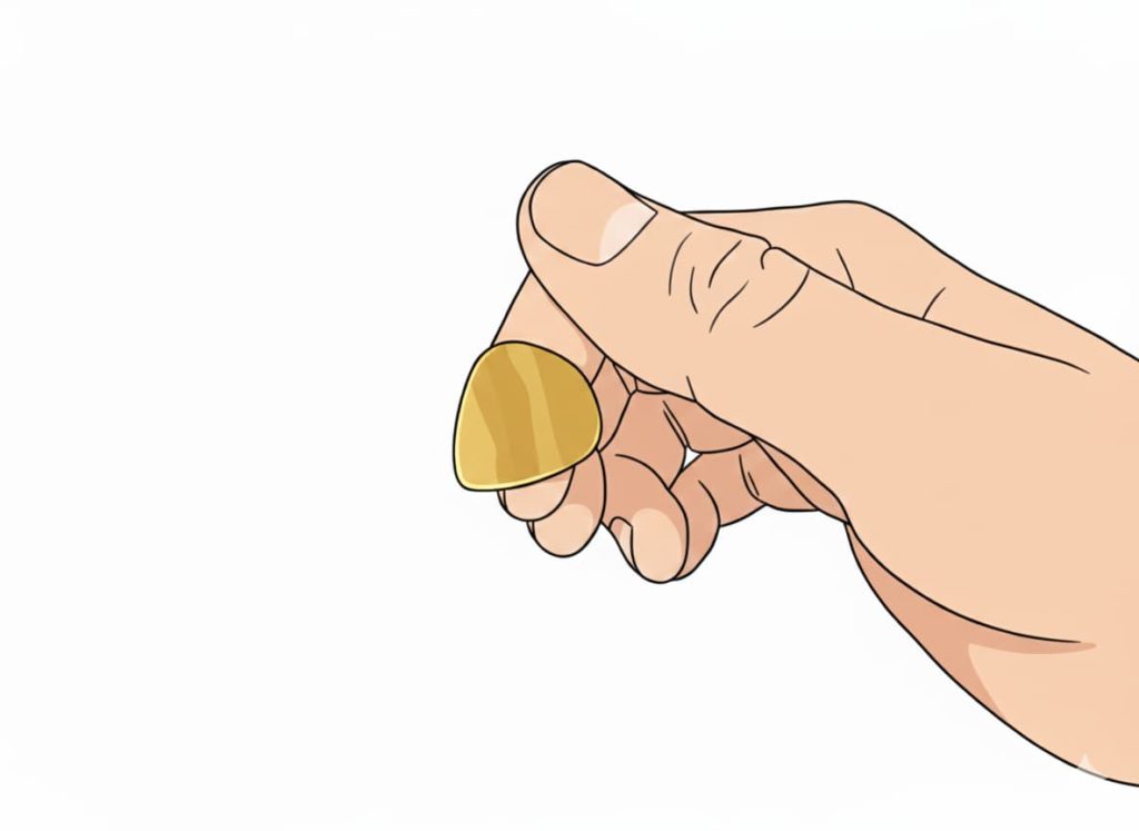 GeminiNanoBananaでAI加工した「ピックを人差し指の上に置く」画像