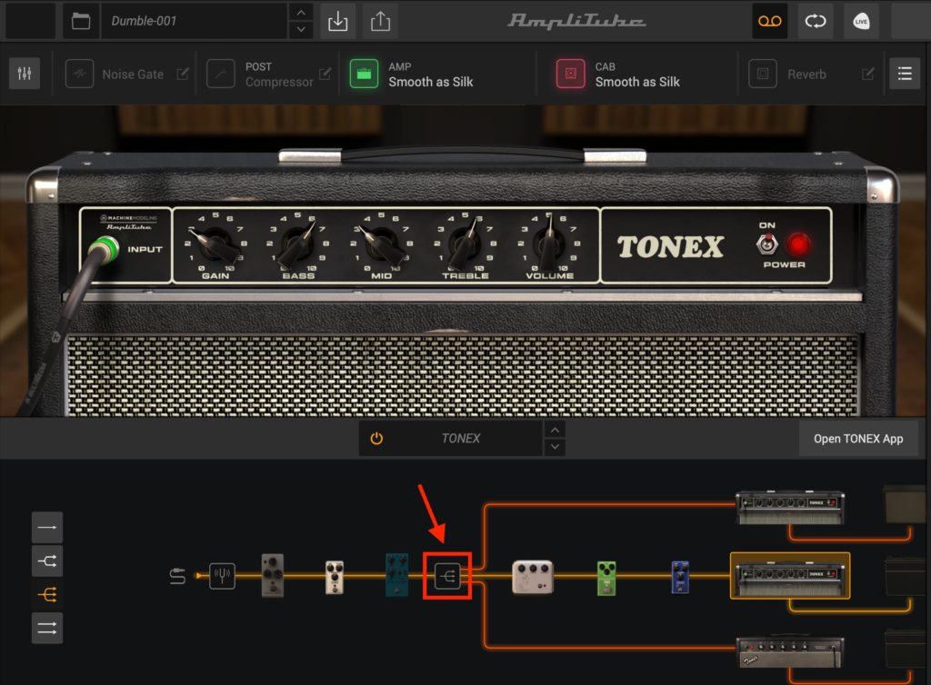 AmpliTube5のパラレル・ルーティング(分岐)設定画面