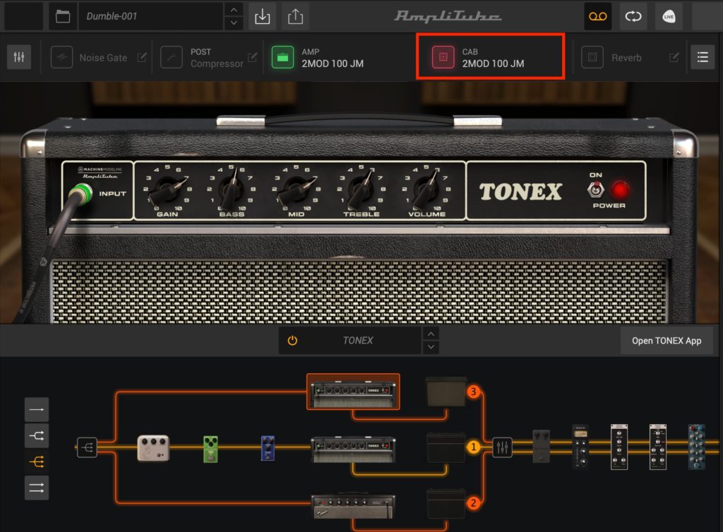 AmpliTube5のTONEXキャビネットの設定画面